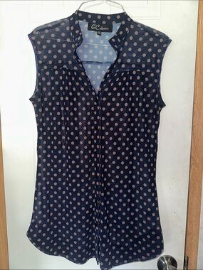 G Collection Navy Polka Dot Sleeveless Blouse